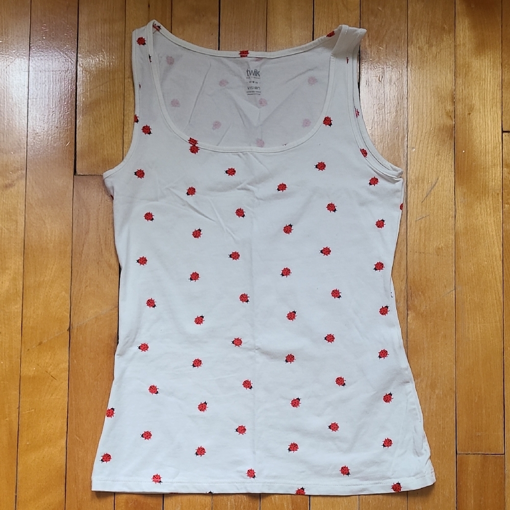Cute Twik Off White Tank Top with Ladybugs Pattern